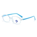 Kids vintage oval blue light blocking glasses with clear frame and sky blue temples - Transparent Blue