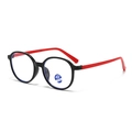 Kids round blue light blocking glasses in black frame with vibrant red temples - C5 Bright Black Frame Red Temples