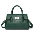 Borsa a mano verde scuro con goffratura coccodrillo, manico intrecciato e chiusura in metallo - Verde