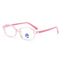 Pink oval kids' blue light blocking glasses with transparent frame and solid temples - Transparent Pink Frame Pink Leg