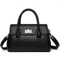 Borsa a mano in pelle goffrata nera con manico intrecciato e chiusura a girello argento - Nero