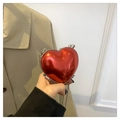 Sac à chaîne en métal rouge brillant en forme de cœur avec finition miroir et boucle argent - Rouge