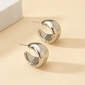 Polished silver C-shaped chunky drop earrings with minimalist metallic mirror finish - C-Type Silver