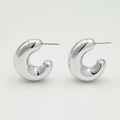 Polished silver chunky C-shaped hoop earrings with a minimalist geometric design - F11 Style Silver