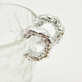 Silver liquid metal texture C-shape hoop earrings with irregular hammered surface effect - Hammered C-Hoop Silver