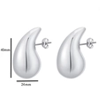 Glossy silver water drop acrylic earrings, size 40mm by 24mm with butterfly backs - Teardrop Silver XL (40x24mm)