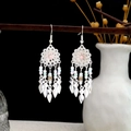 Bohemian silver dreamcatcher earrings with pink beads and multi-color fringe tassels - Multicolor Silver (E2843-1)