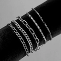 Set de bracelets argentés multicouches avec mailles figaro, trombone et gourmette - Argenté