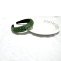 Detail view of handcrafted green crystal beaded headband with luxury sponge padding - Green