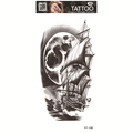 Waterproof 3D tattoo sticker with black sketch ship and full moon design FF-198 - Vintage Sailboat Moon (FF-198)