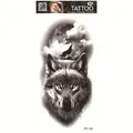Waterproof temporary wolf and moon tattoo sticker in black and grey, model FF-193 - Full Moon Lone Wolf (FF-193)