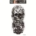 Waterproof temporary tattoo sticker with skull, vintage clock, rose and cross design - Skull Mechanical Rose (FF-189)