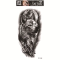 Waterproof wolf totem tattoo sticker with full moon and forest design, model FF-190 - Realistic Wolf Head Night Sky (FF-190)