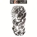 Waterproof temporary tattoo FF-171 featuring a lion head, mechanical gears and a rose - Lion Mechanical Clock (FF-171)