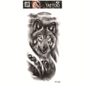 Waterproof temporary tattoo sticker with realistic black wolf head and forest design - Realistic Wolf Head Moon (FF-200)