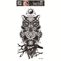 Waterproof temporary tattoo sticker featuring an owl totem with moon phases and geometric patterns - Design Owl (FF-192)
