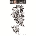 Waterproof snake and peony floral temporary tattoo sticker with black and white 3D sketch - Snake and Peony Dual (FF-107)