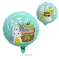 Mint green 18-inch Happy Easter round foil balloons with bunny and chick designs - 18-inch Easter Flower Basket With Light Green Round Balls