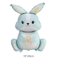 Blue Easter bunny foil balloon holding a decorative egg, size 109x78cm for party decor - Matte Easter Egg Rabbit Blue