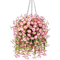 Artificial hanging petunia in pink and white with metal chain for garden decor - Pink with Gradient Edge