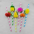Colorful striped paper straws with 3D honeycomb fruit toppers for summer party drinks - 6x197mm Honeycomb Fruit Paper Straw