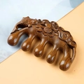 Handcrafted sandalwood scalp massage comb with five wide teeth and floral carvings - Golden Sandalwood Lotus Flower Fish Shape (9.8*5.5*2cm)