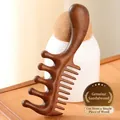 S-shaped dark sandalwood massage comb with wide round teeth and fine natural wood grain - Golden Sandalwood Dual-Tooth Massage Comb