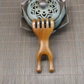 Natural golden sandalwood 5-tooth scalp massage comb with an ergonomic wooden handle. - Golden Small Rake Nose Scraper