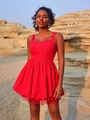 Rode mouwloze mini-jurk met korsetlijfje, geplooide taille en fijne kanten afwerking - XS / Rood