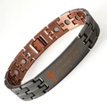 Magnetic therapy bracelet in black brushed metal with copper accents and cross engraving - Ancient Copper Half-Brushed Logo (TWMS-DBSL)