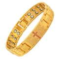 Gold stainless steel magnetic bracelet featuring engraved cross and Lord's Prayer text - Cross Logo Gold (23.5x1.5cm)
