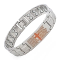 Silver stainless steel magnetic bracelet with red cross and Lord's Prayer engraving - Cross Logo Silver (23.5x1.5cm)