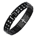 Black stainless steel magnetic therapy bracelet for men with The Lord's Prayer engraving - Cross Logo Black (23.5x1.5cm)