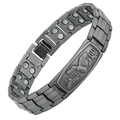 Men's gunmetal magnetic bracelet featuring eagle relief and double-row therapy magnets - Eagle Curved Plate Ancient Tin Brushed