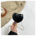 Mini sac bandoulière brillant noir en forme de cœur avec chaîne serpent argentée - Noir