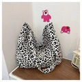 Borsa tote alla moda in tela con stampa leopardata bianca e nera di tendenza - Stampa Leopardata Bianca