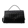 Fashionable black woven crossbody bag with metal lock and adjustable shoulder strap - Black