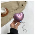 Mini sac cœur holographique violet avec bandoulière en chaîne argentée brillante - Violet