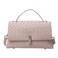 Pink woven leather crossbody bag with silver buckle and top handle for women - Pink