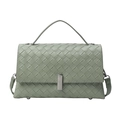 Light green woven leather shoulder bag with top handle and crossbody strap in a boxy shape - Green