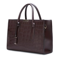Detailed view of the dark brown faux crocodile leather texture and golden metal accents - Single Bag / Brown
