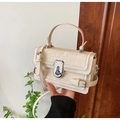 Chic cream white crossbody square bag with crocodile pattern and silver twist lock - White
