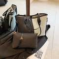 Set borse due pezzi in tela denim bicolore con finiture in pelle e tracolla regolabile - Nero