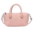 Pink tote bag with wave-weave texture and detachable shoulder strap on white background - Pink