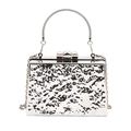 Elegant silver box clutch bag with water ripple texture and round metal handle - Silver Hammered Ripple Style (5)