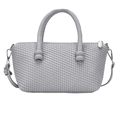 Chic light gray woven tote bag with smooth leather handles and adjustable shoulder strap - Gray