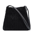 Minimalist black knit crossbody bag with chunky cable texture and slim shoulder strap - Black