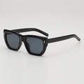 Classic black square polygon sunglasses with silver rivets and dark grey lenses - Black Frame Grey Lens