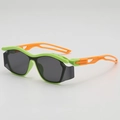 Kids sports sunglasses in green and orange with dark grey lenses for outdoor cycling - Green Frame / B11Z-2