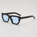 Chic black polygon sunglasses with light blue lenses and silver rivet accents - Black Frame Blue Lens
